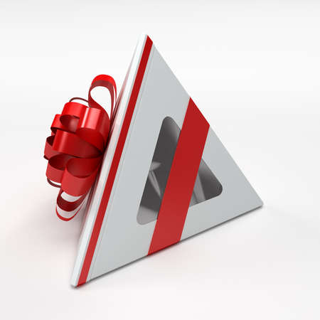 White gift box with red ribbonの写真素材