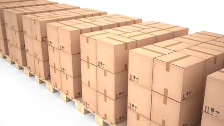 Cardboard boxes on wooden pallets (3d illustration)の写真素材