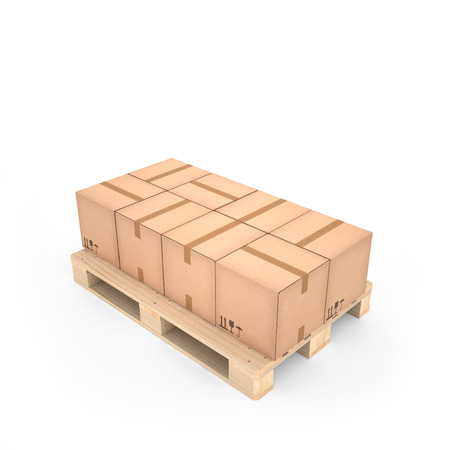 Cardboard boxes on wooden pallet (3d illustration)の写真素材