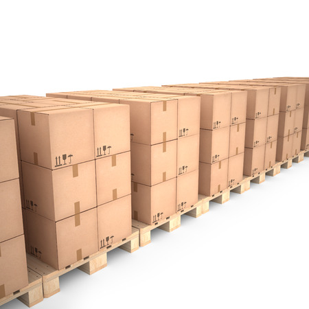 Cardboard boxes on wooden pallets (3d illustration)の写真素材