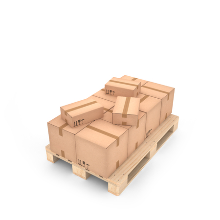 Cardboard boxes on wooden pallet (3d illustration)の写真素材