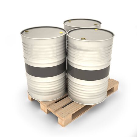White barrels on a pallet (3d illustration)の写真素材
