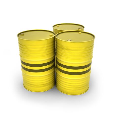 Yellow barrels on a white background (3d illustration)の写真素材