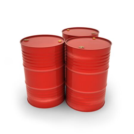 Red barrels on a white background (3d illustration)の写真素材