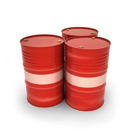Red barrels on a white background (3d illustration)の写真素材