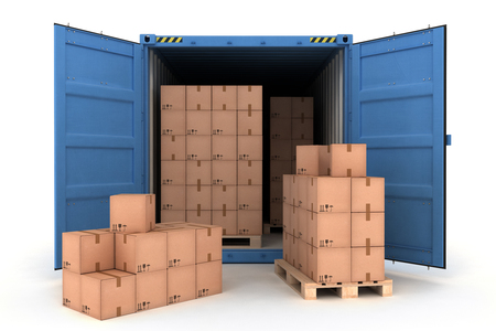 Open Shipping Container with Cargo on a White (3d illustration)の写真素材