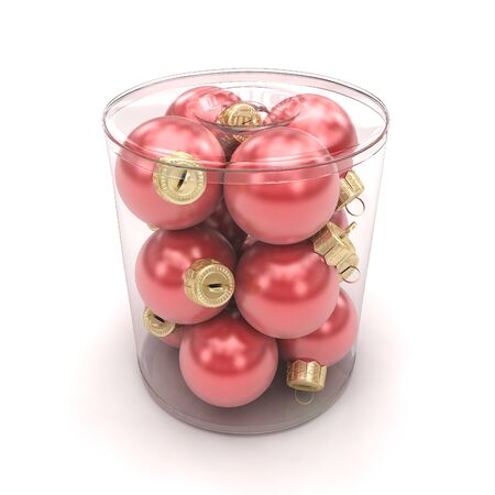 Red Christmas Balls on a white background (3d illustration)の写真素材