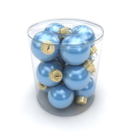 Blue Christmas Balls on a white background (3d illustration)の写真素材