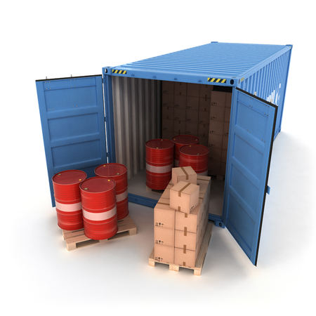 Open Shipping Container with Cargo on a White (3d illustration)の写真素材