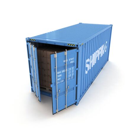 Open Shipping Container with Cargo on a White (3d illustration)の写真素材