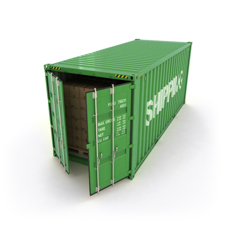 Open Shipping Container with Cargo on a White (3d illustration)の写真素材