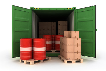 Open Shipping Container with Cargo on a White (3d illustration)の写真素材