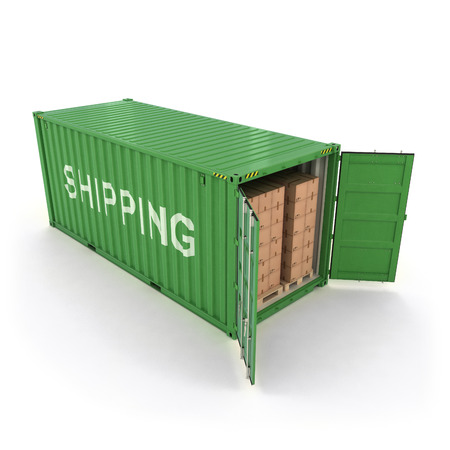Open Shipping Container with Cargo on a White (3d illustration)の写真素材