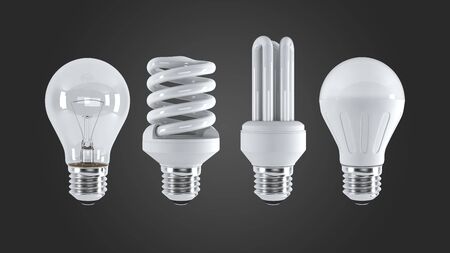 Different type of light bulbs. (3d illustration)の写真素材