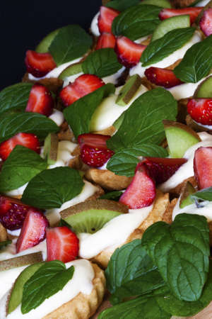 Delicious flans with fruitの写真素材