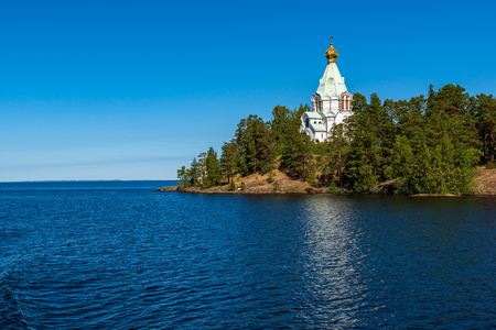 The dome of the church of St. Nicholas Skete. The wonderful island Valaam is located on Lake Lodozhskoye, Karelia. Balaam - a step to heavenの写真素材
