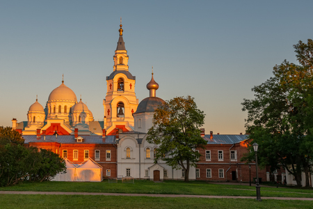 Spaso-Preobrazhensky Cathedral, courtyard view. The wonderful island Valaam is located on Lake Lodozhskoye, Karelia. Balaam - a step to heavenの写真素材