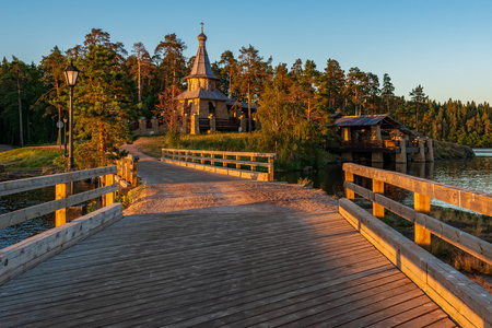 Wooden bridges connect small islands. The wonderful island Valaam is located on Lake Lodozhskoye, Karelia. Balaam - a step to heavenの写真素材