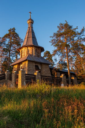 New buildings on the islands of Valaam in the early morning. The wonderful island Valaam is located on Lake Lodozhskoye, Karelia. Balaam - a step to heavenの写真素材