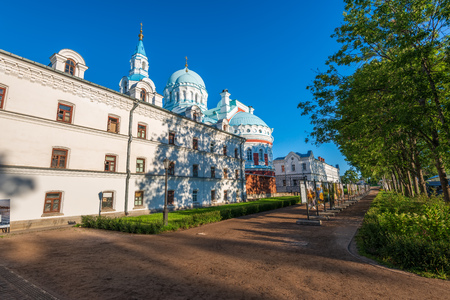 The territory of the Spaso-Preobrazhensky Cathedral is the main building_2. The wonderful island Valaam is located on Lake Lodozhskoye, Karelia. Balaam - a step to heavenの写真素材