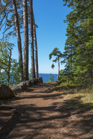 The shore of the skete of Alexander Svirsky. The wonderful island Valaam is located on Lake Lodozhskoye, Karelia. Balaam - a step to heavenの写真素材