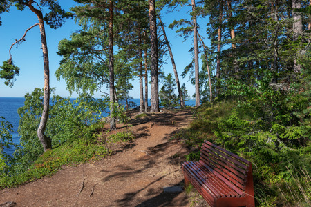 The shore of the skete of Alexander Svirsky. The wonderful island Valaam is located on Lake Lodozhskoye, Karelia. Balaam - a step to heavenの写真素材