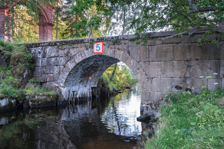 The bridge was built by monks in 1861の写真素材