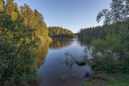 Place for swimming in the lake. The wonderful island Valaam is located on Lake Lodozhskoye, Karelia. Balaam - a step to heavenの写真素材