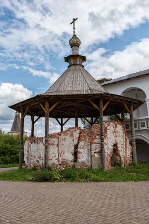 The first destroyed church under a wooden canopy. Russian shrines.の写真素材