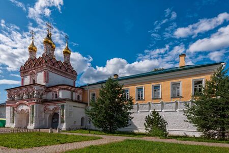 There is a magnificent church above the gates of the monastery. Russian shrines. Joseph-Volotsky Monastery in Teryaev. Moscow region, Teryaevo.の写真素材