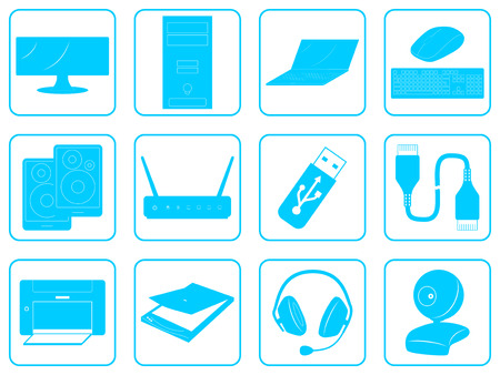 Blue goods icons of computer online store.Vector illustrationのイラスト素材