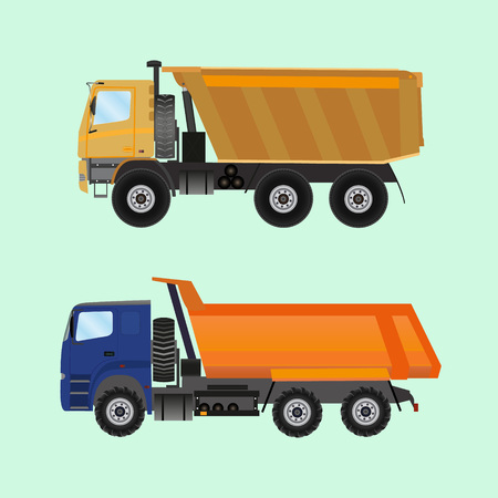 Two large tippers colored in flat style.Vector illustration on a light backgroundのイラスト素材