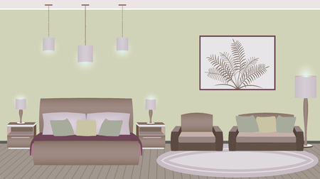 Classic style hotel bedroom interior with furniture. Vector illustrationのイラスト素材