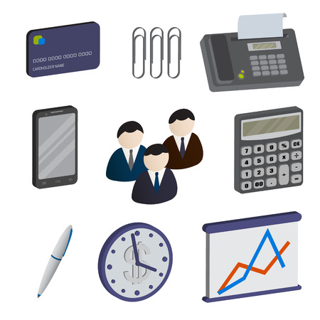 Set of isometric business items, isolated on a white background. Vector illustration.のイラスト素材