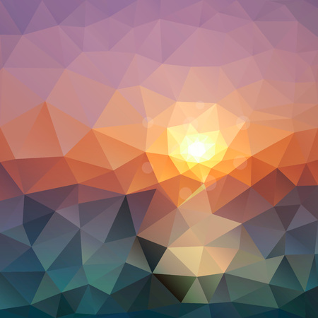 Abstract triangular background. Bright polygon texture of sea sunset for modern design. Vector illustration.のイラスト素材