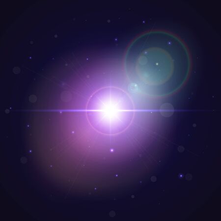Glowing star burst in space. Abstract explosion light effect background. Colorful flare in universe. Vector illustration.のイラスト素材