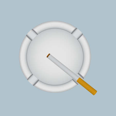 Realistic white ashtray with lit cigarette. Vector illustration.のイラスト素材