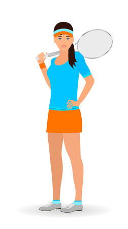 Sport people concept. Tennis woman with racket isolated on a white background. Flat vector illustration.のイラスト素材