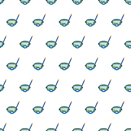 Seamless pattern summer beach diving mask and tube background with template in swatches for your convenience. Easy to use. Cartoon flat style illustration.のイラスト素材