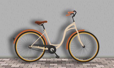 Vintage bicycle stands against the wall on the brick floor. Fitness and sport activity concept. Vector illustration.のイラスト素材