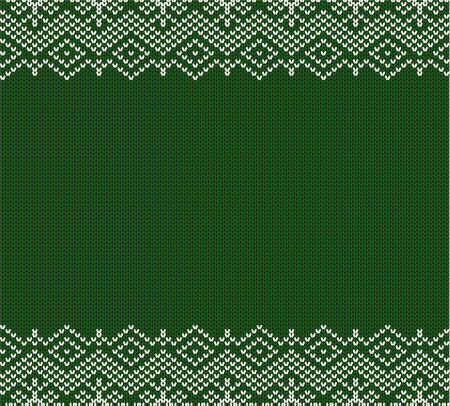 Knitted holiday geometric green ornament design with empty space for text. Christmas seamless pattern. Knit winter sweater texture. Vector illustration.のイラスト素材
