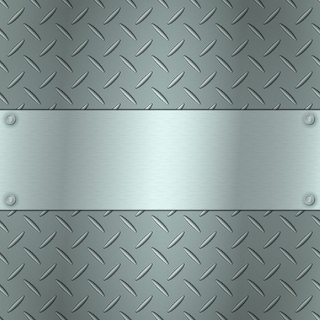 Metallic background with tread plate texture and steel textured plate for your text. Stainless plaque on a iron vector background.のイラスト素材