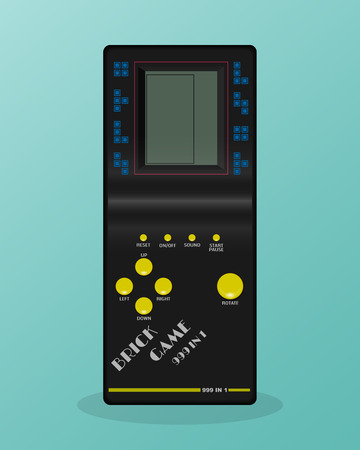 Retro tetris electronic game. Vintage style pocket brick game. Interactive playing device. Vector illustration.のイラスト素材