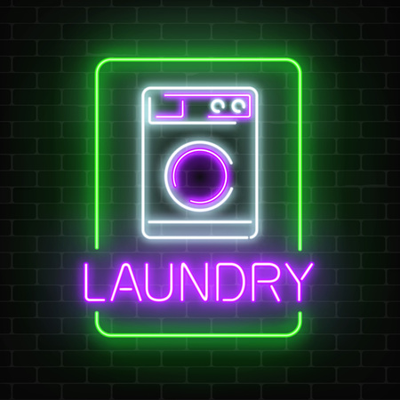 Neon glowing laundry signboard.のイラスト素材