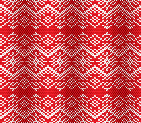 Knit jumper geometric ornament design. Seamless pattern. Knitted winter red color sweater texture. Vector illustration.のイラスト素材