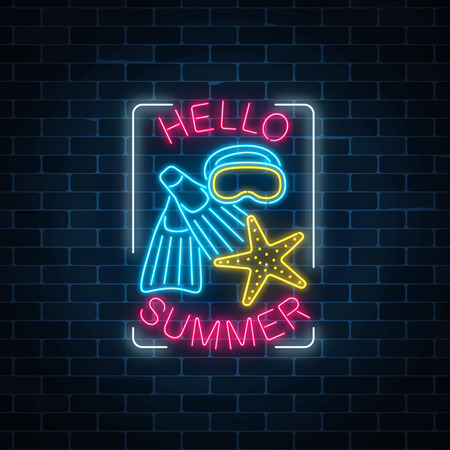Glowing neon sign of summerのイラスト素材
