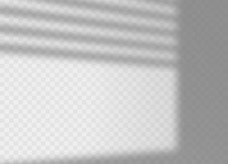 Transparent shadow of window with jalousie on transparent background. Shadow overlay effect background. Vector illustration. Monochrome background for mockup design.のイラスト素材