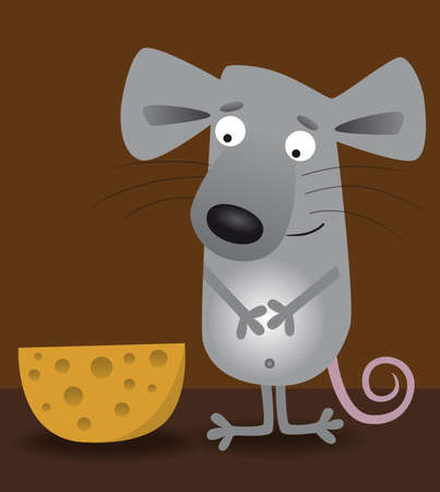Little mouse look at slice cheeseのイラスト素材