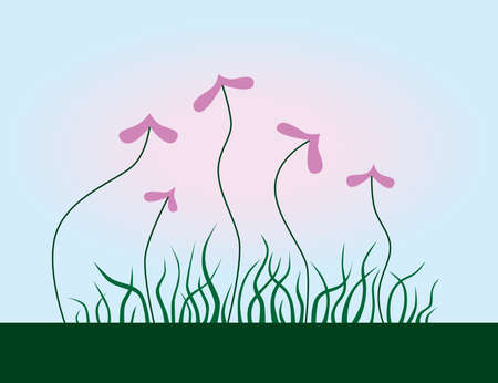Pink flowers and grassのイラスト素材