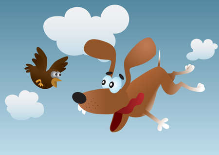 flying dog and birdのイラスト素材
